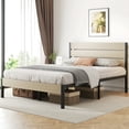 thumbnail image 5 of Lifezone Queen Bed Frame with Rustic Vintage Wood Headboard and Footboard, Metal Support, Beige, 5 of 6