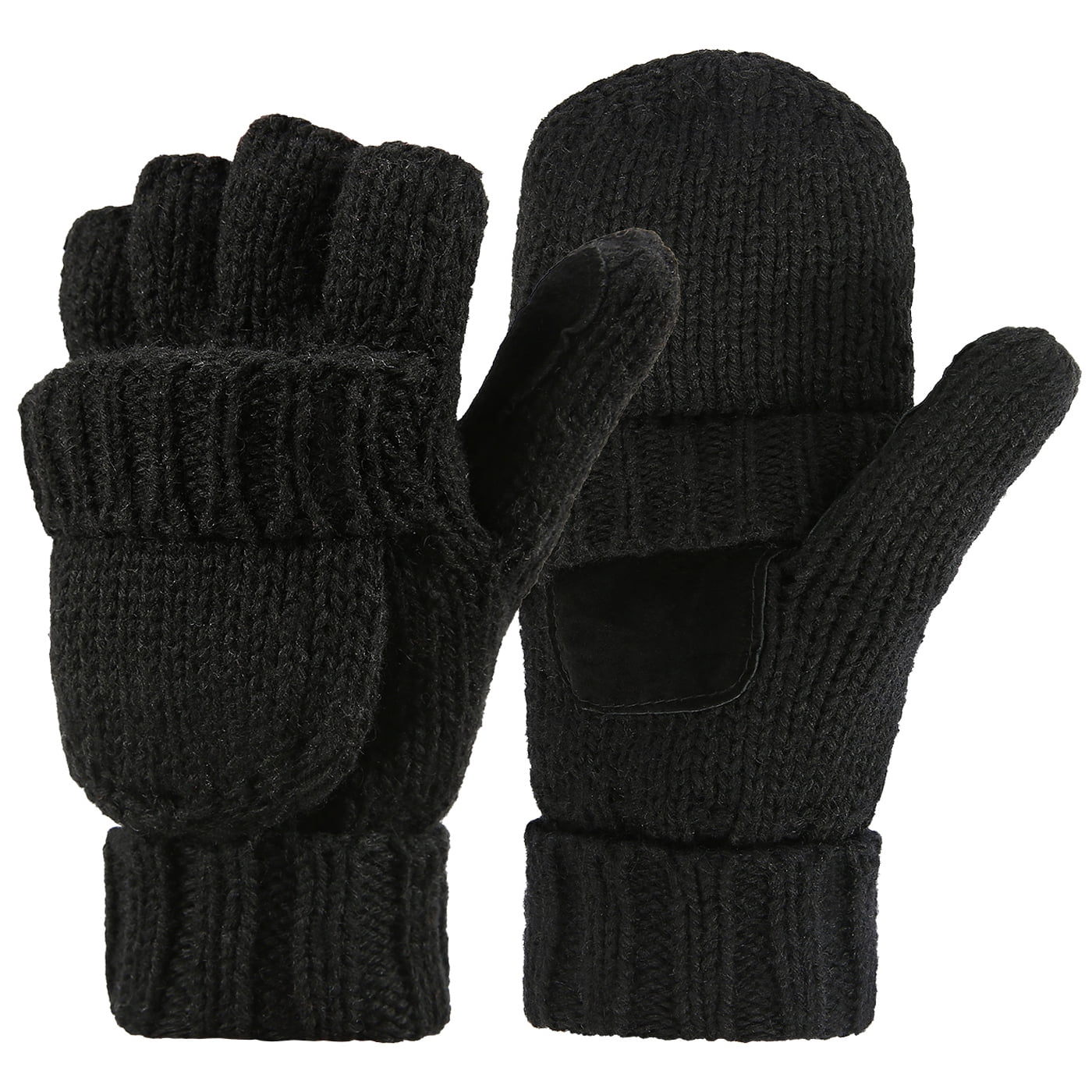 Women Knitted Convertible Fingerless Gloves Winter Wool Warm Fingerless Gloves With Mittens Cover Buttoned Ladies Thermal Converter Fingerless Cable Knit Half-Finger Gloves Driving Gloves 