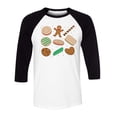 thumbnail image 1 of Christmas Cookie Grid Three-Quarter Raglan Sleeve Baseball Shirt Unisex 2X-Large White/Black, 1 of 5