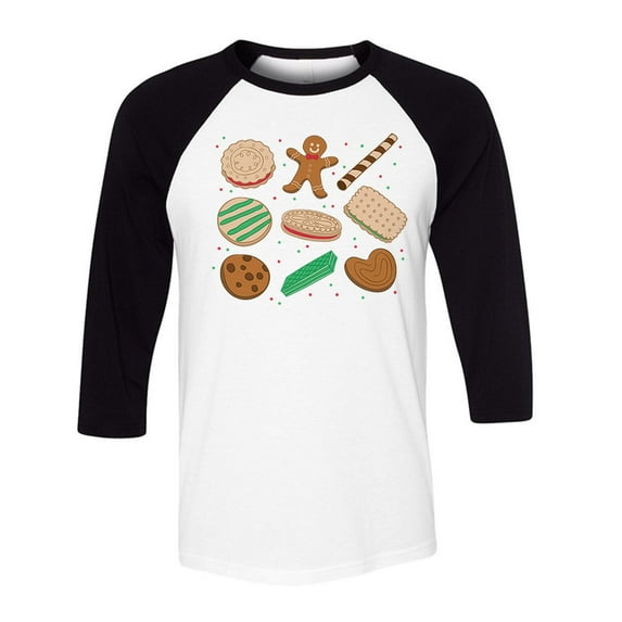 Christmas Cookie Grid Three-Quarter Raglan Sleeve Baseball Shirt Unisex 2X-Large White/Black