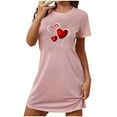 thumbnail image 2 of Elvqul Womens Short Sleeve Nightgowns Crew Neck Plus Size Sleepwear Basic Comfortable Pink Print Night Dress Nightgowns, 2 of 3