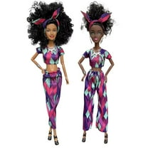 A-Waroom 2 Pcs 12 inch Black Doll with Curly Hair African Black Doll Moveable Jointed Body Doll Toys for Girls Birthday Gift