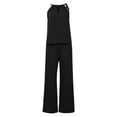 thumbnail image 6 of GILIGEGE Linen Sets for Women 2 Piece Summer Sleeveless Short Sleeve Top and Trousers Outfit Set Fashionable Plain Leisure Suit Loungewear with Pockets Wide Leg Pants Tracksuit Lounge Matching Sets, 6 of 9