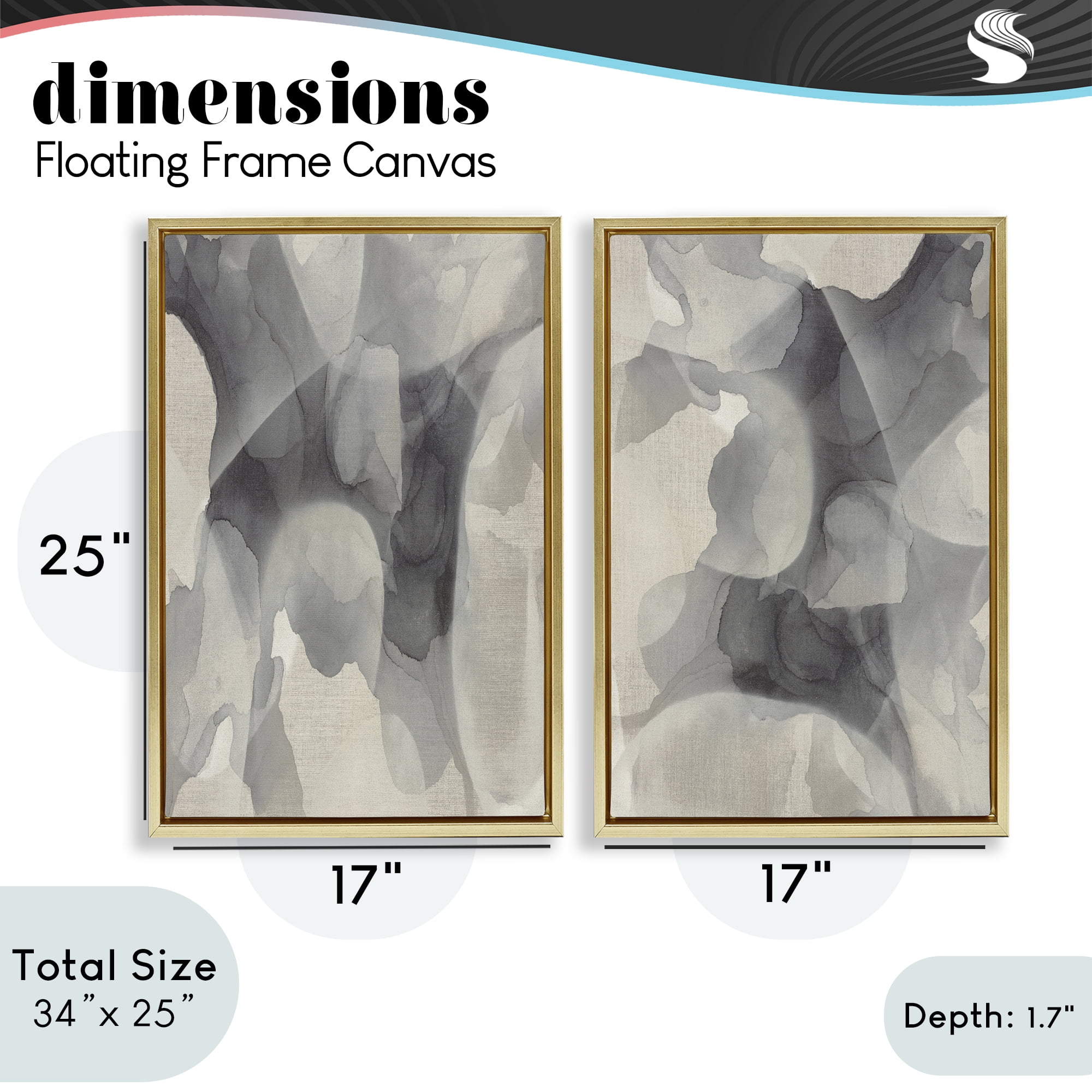 Stupell Industries Mottled Fluid Monochrome 2 Piece Gold Framed Floater Canvas Set, design by Kippi Leonard