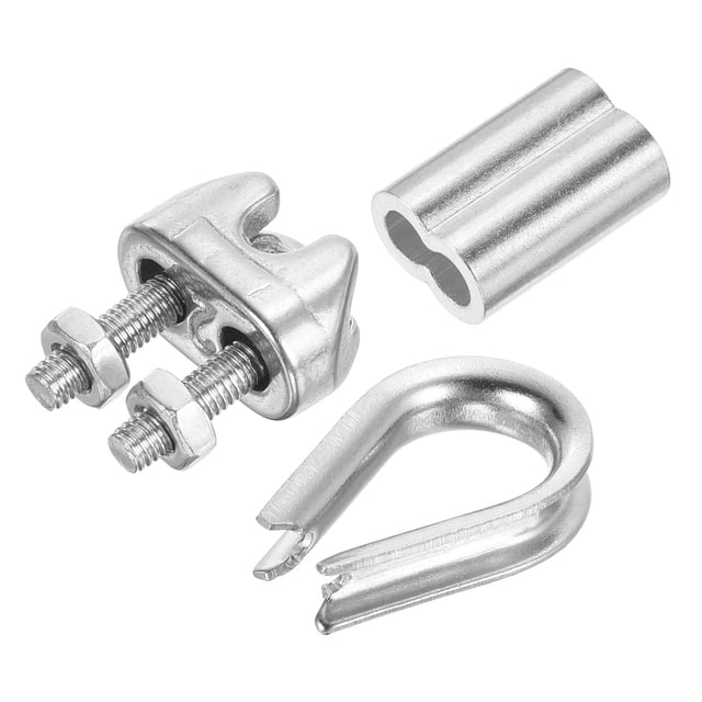 Unique Bargains 1/16' Wire Rope Kit, 24 Pack M2 Stainless Steel Thimbles Clamps Crimping Loop