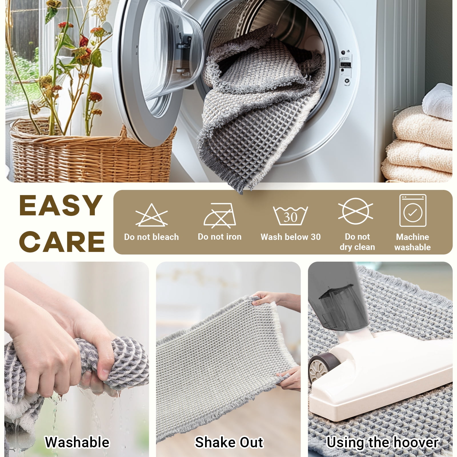 Furicher Large Waffle Bath Mat Set, Non Slip Bathroom Mat Set 2 Piece, 20"×47" and 16"×24"