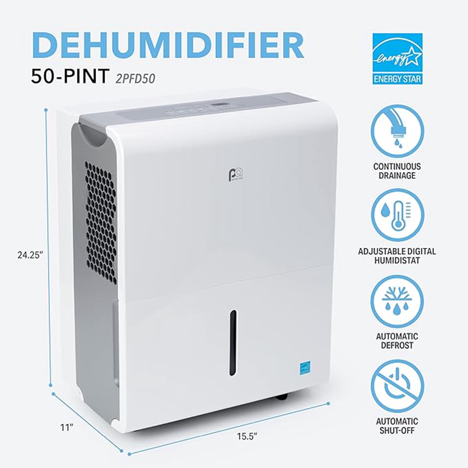 Perfect Aire 4500 sq ft 50 pt Flat Panel Dehumidifier with Pump