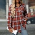 thumbnail image 4 of TTUHYWXI Flannel Shirt Women Plaid Shirts Button Down Long Sleeve Oversized Cotton Fitted Boyfriend Casual Blouse Tops (Brick Red, L), 4 of 7