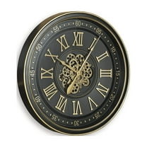 Signature Design by Ashley Dairton Wall Clock, Black & Gold Finish, Industrial Gear Design, Roman Numerals, 32-Inch Round