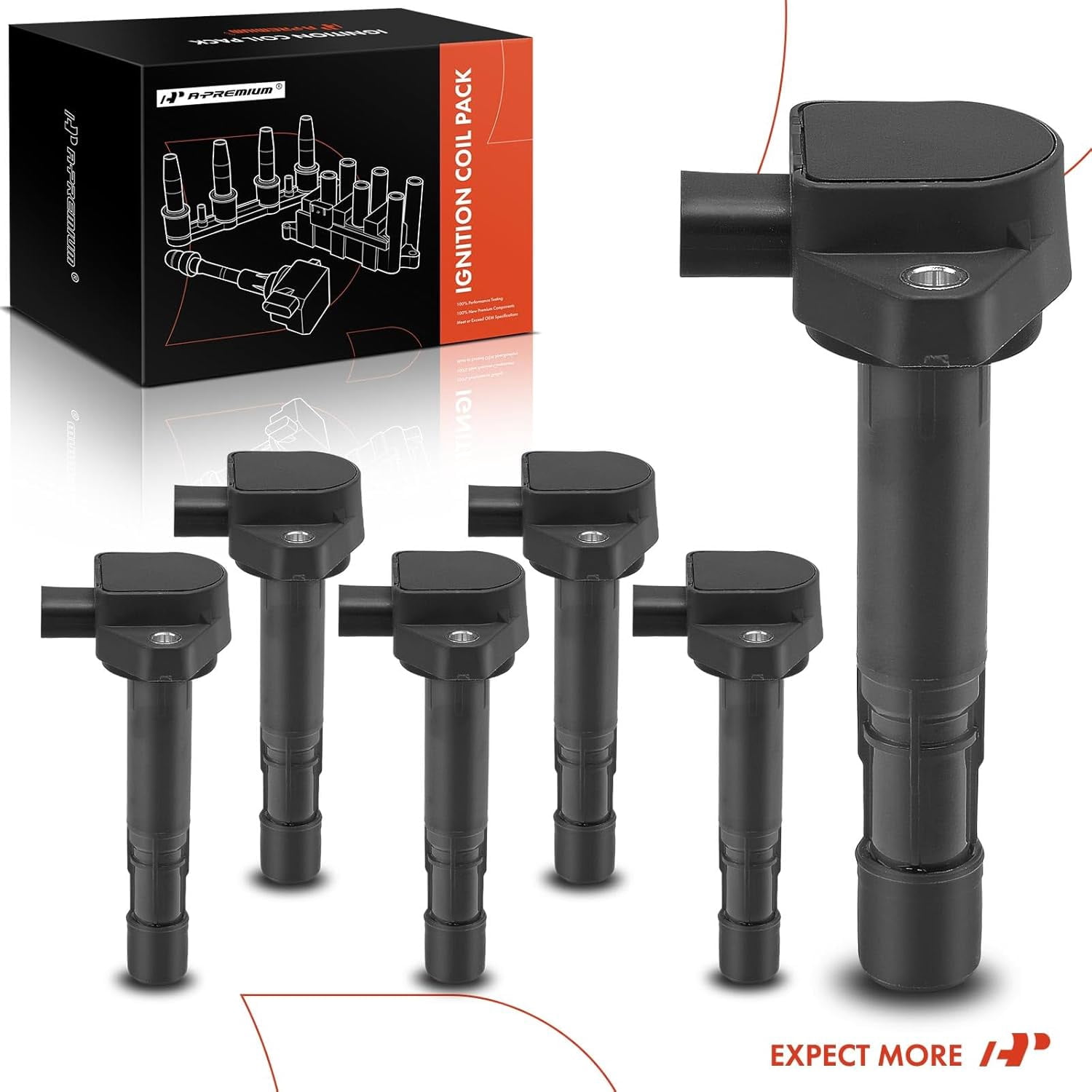 A-Premium Ignition Coils Pack Compatible with for Acura MDX 2001-2009 Honda Accord 2004-2007 Pilot 2003-2008 V6 3.0L 3.5L 6-PC