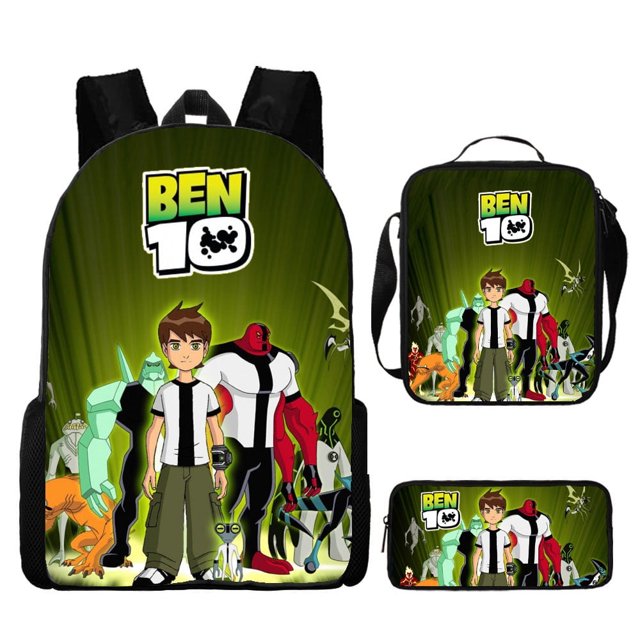 Junior Hacker Backpack, Ben 10 Student Schoolbag Three-piece Set, Cartoon Backpack Lunch Bag Bag Pencil Case-week