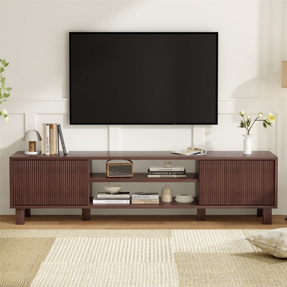 Hommoo Modern TV Stand Up to 70", TV Media Console Cabinet with Storage & Open Shelves, Stylish Entertainment Center for Living Room, Walnut