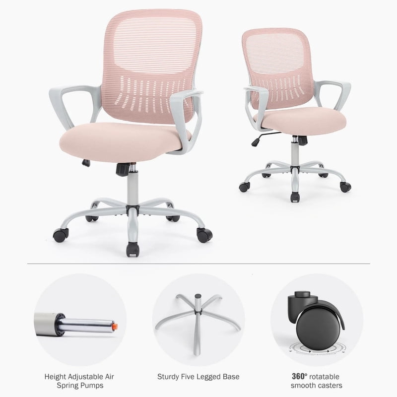 Kelno Drafting Chair Adjustable Height Office Chair Lumbar Support Swivel Ergonomic Desk Chair, Pink