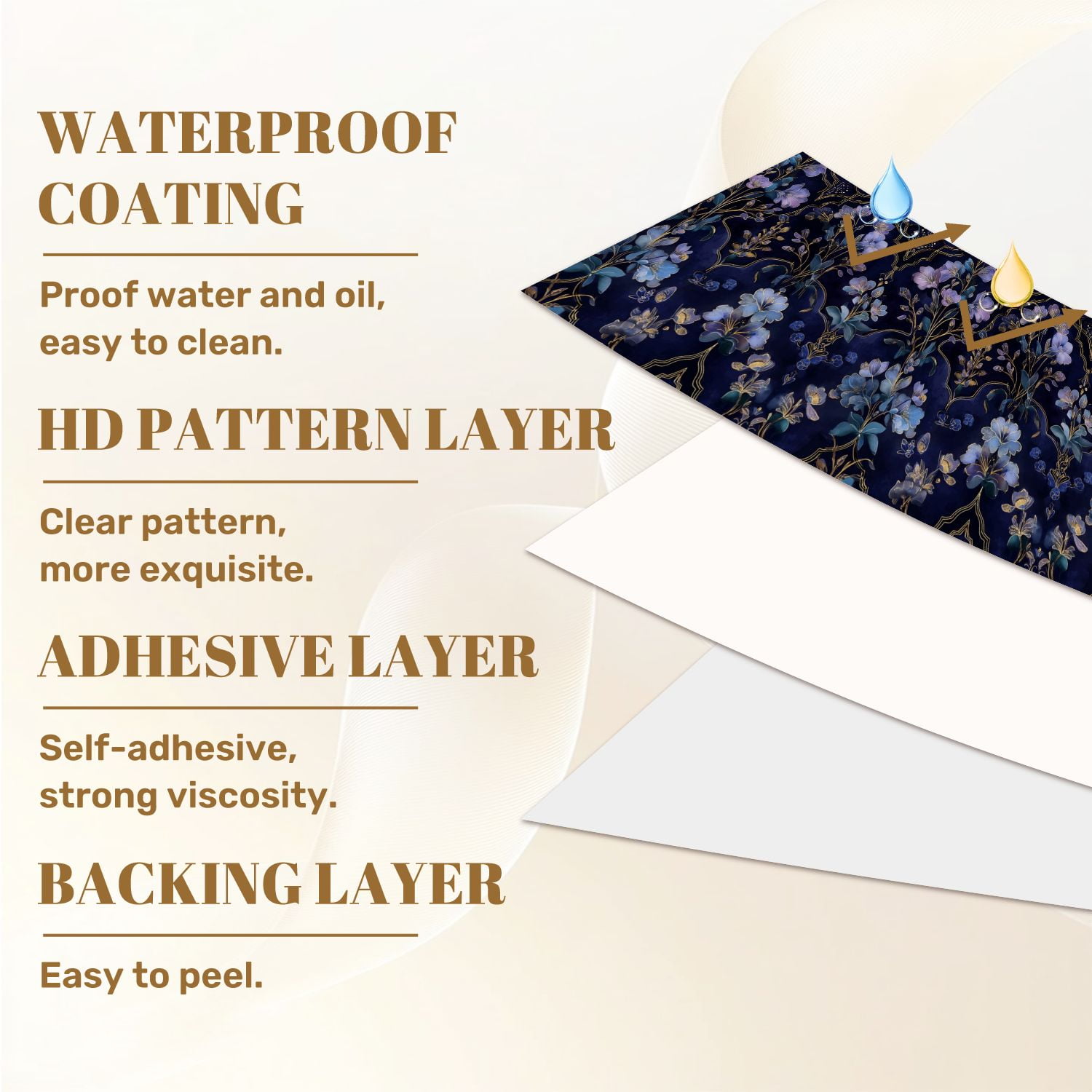 Boho Peel and Stick Wallpaper Elegant Blue Purple Floral Gold Accents Dark Wall Mural 23.6in x 9.8ft Self Adhesive Removable Wall Paper Renter Friendly Wallpaper for Nursery Bedroom Cabinets