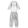 thumbnail image 3 of Hansber Kids Boys Girls Jazz Hip Hop Dance Outfit Shiny Metallic Long Sleeve Performance T-Shirt and Pants Set Silver 110, 3 of 7