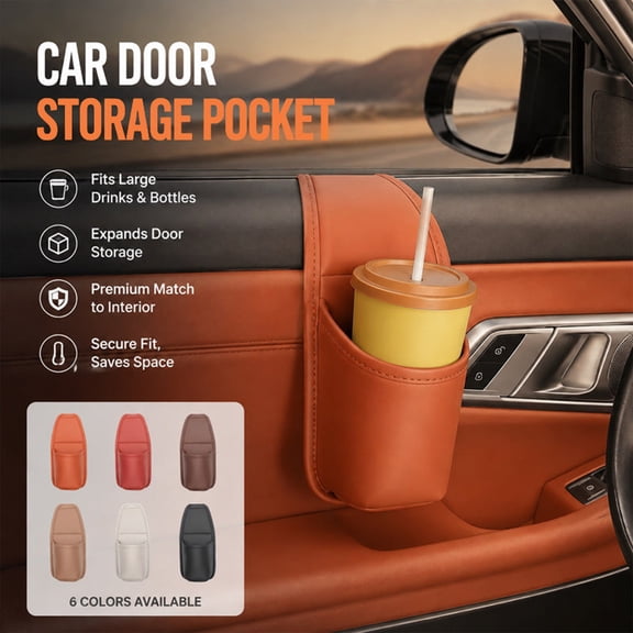 Clearance! Car Door Storage Pocket Multi Functional Cup Holder Organizer, Leather Hanging Pouch for Water Bottles Coffee Phone, Space Saving Interior for Car Console