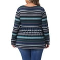 thumbnail image 3 of Agnes Orinda Women's Plus Size Babydoll Tops Vintage Striped Boho V Neck Long Sleeve Elastic Waist Casual Blouse 1X Blue, 3 of 6