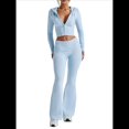 thumbnail image 1 of Conjunto de Dos Piezas de Punto para Mujer: Suéter de Larga con Cremallera, Sudadera Corta con Capucha y Pantalón Acampanado. Azul S, 1 of 7
