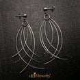 thumbnail image 2 of 555Jewelry Womens Stainless Steel Curved Dangle Threader Drop Shiny Hanging Stud Metal Shiny Post Stud Push Back Statement Party Trendy Fashion Jewelry Accessory Earrings, Silver, 2 of 4
