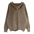 thumbnail image 3 of Feancey Oversized Knitted Cardigans for Women Hooded Loose Button Sweater Jackets Ribbed Knit Casual Solid Color Cardigan Sweaters Lighten Coffee Free Size, 3 of 6