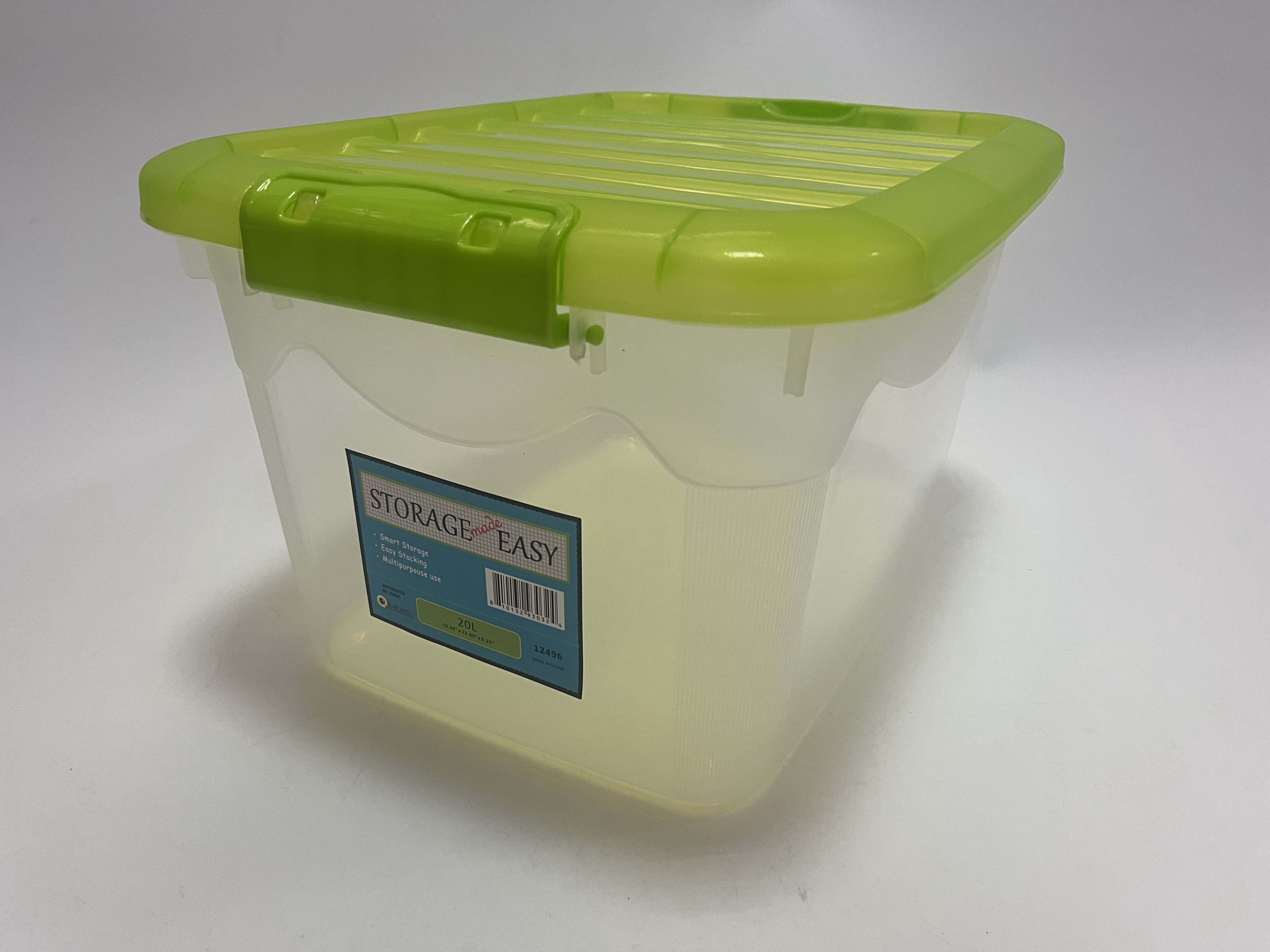 20L Green Plastic Storage Box with Snap-on Lid, 16.25 x 12.3 x 9.5 Inches