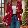 thumbnail image 2 of Christmas Outfits Women Drapped Cardigan Open Front Long Sleeve Coat with Santa Claus/Snowflake/Xmas Tree Prints (XL, Red 01), 2 of 7