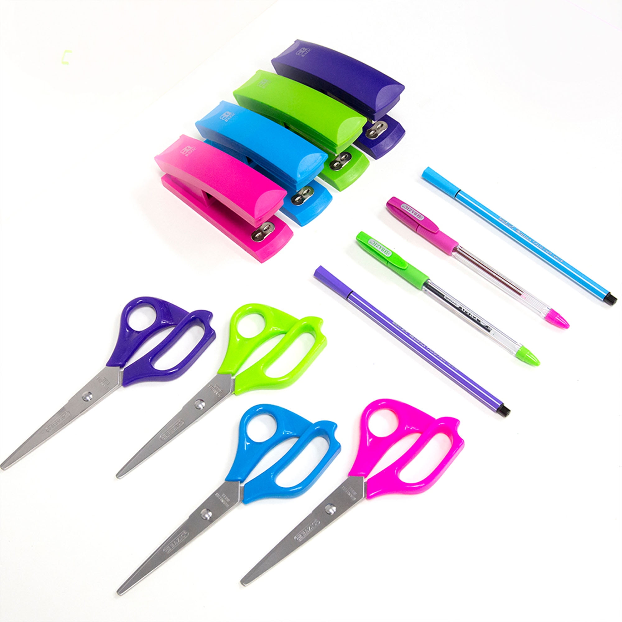BAZIC 7" Stainless Steel Scissors, Straight Handle, Assorted Color, 24-Pack
