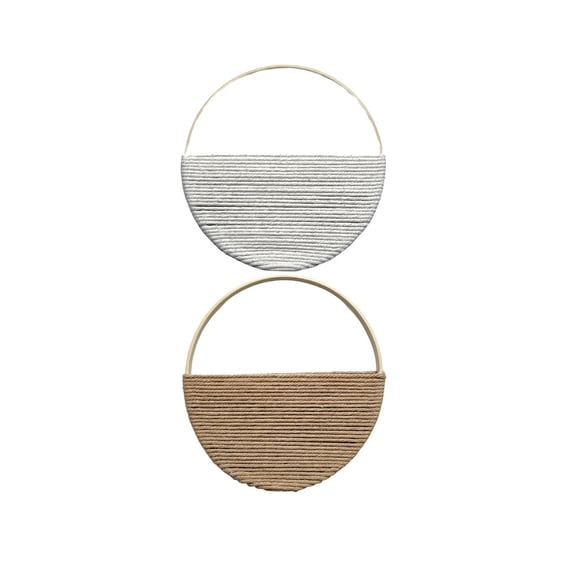 Yatlte Round Bamboo Wall Decor with Yarn-Wrapped Half-Circle Design, Rustic Boho Style Wall Hanging for Living Room, Bedroom, Office, and Home Decor