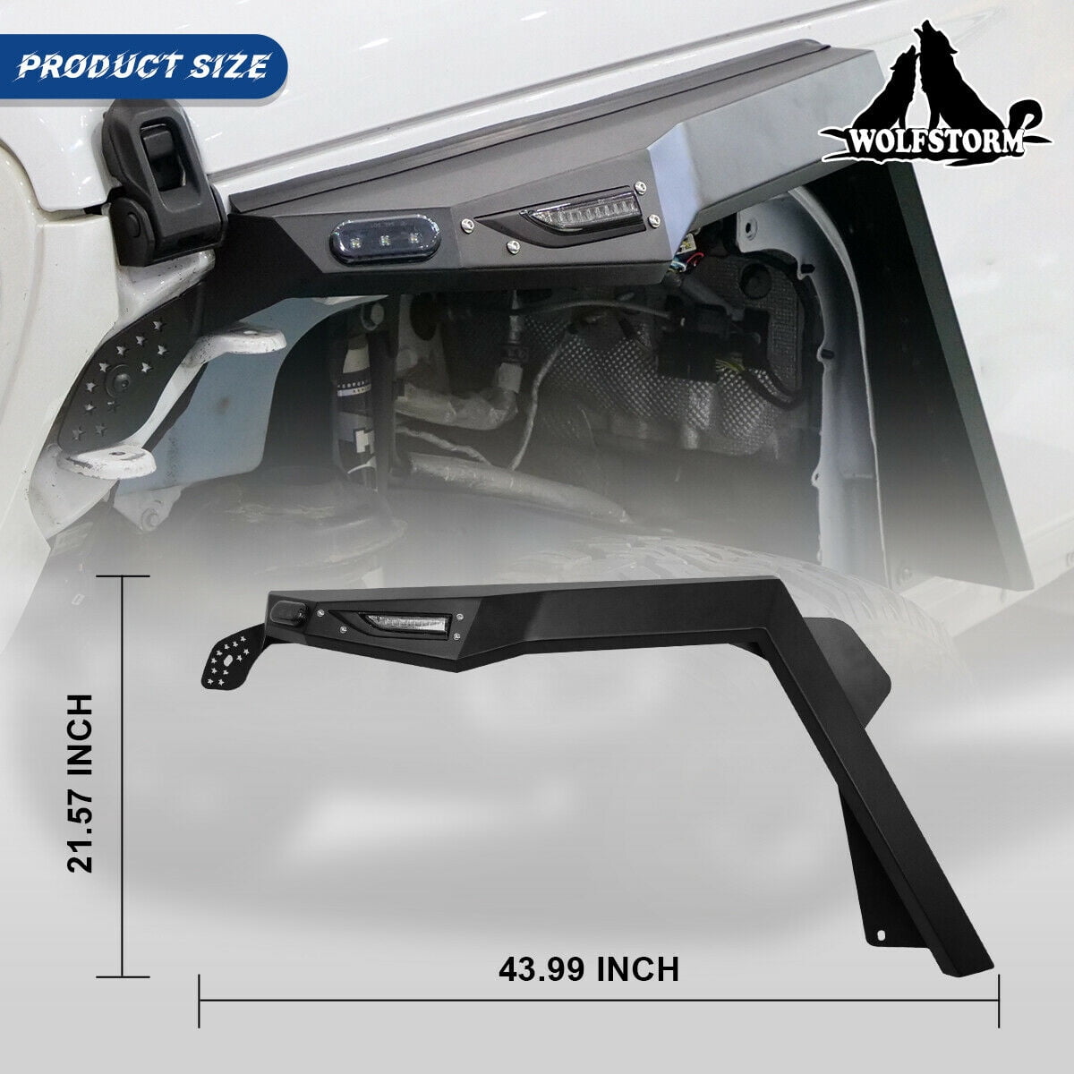 WOLFSTORM Front&Rear Fender Flares Fit for 2018-2021 Jeep Wrangler JL 4 Doors/2 Door,LED DRL Lights and Sequential LED Turn Lights,Jeep Wrangler JL/JLU Fender Flares Replacement Exterior Accessories