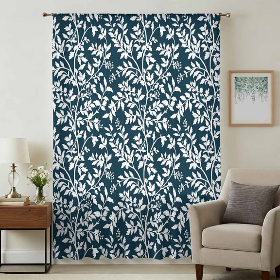 Navy Blue Spring Floral Sheer Curtains 84 Inches Long, Farmhouse Flowers Elegant Pastoral Light Filering Curtains, Breathable Simi Curtain Privacy Drapes for Living Room Bedroom Window Treatment