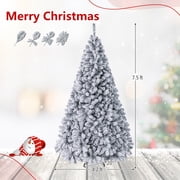Costway 7.5 FT Pre-Lit Flocked Cedar Christmas Tree Hinged White
