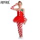 thumbnail image 2 of Disfraz de Navidad de Papá Noel con bastón de caramelo para niñas, ropa de baile, mono largo con mangas de tul con estampado de rayas, 2 of 5