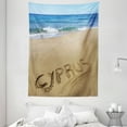 thumbnail image 1 of Cyprus Tapestry, Tropical Pattern Image of Country Name Written on Sandy Beach with Wavy Sea, Wall Hanging for Bedroom Living Room Dorm Decor, 60W X 80L Inches, Multicolor, by Ambesonne, 1 of 2