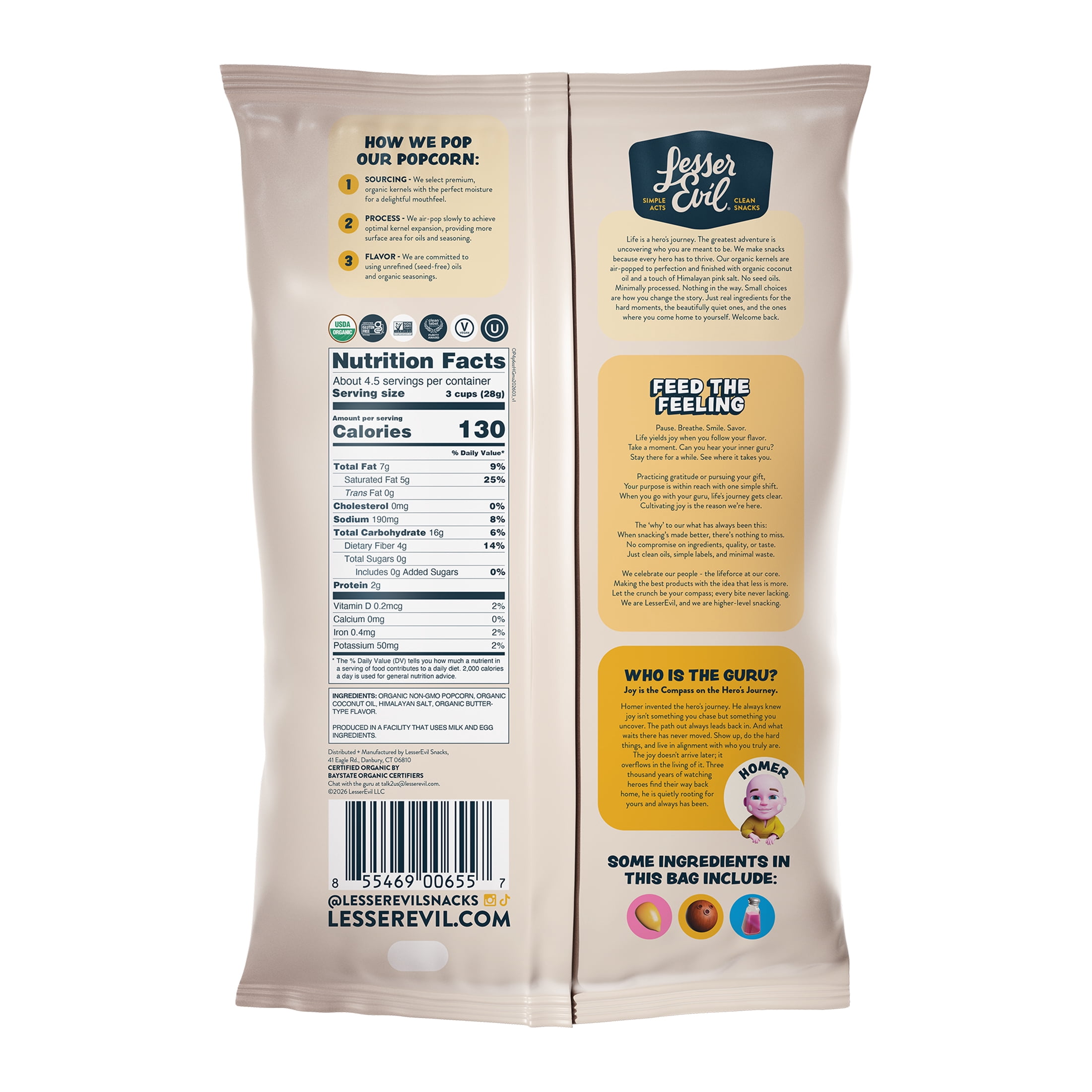 (6 pack) LesserEvil Himalayan Gold Organic Popcorn, 4.6 oz