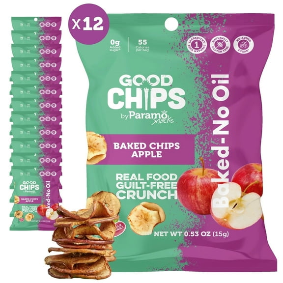 GOOD CHIPS Baked Apple Chips, 12-Pack, 0.53oz Bags
