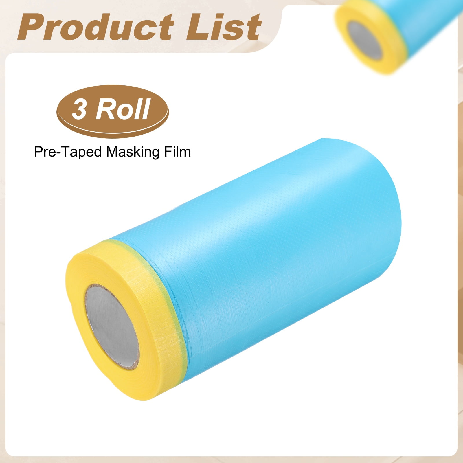 Uxcell 3pcs Pre-Taped Masking Film 43.3"x82ft Adhesive Tape and Drape Painters Plastic Drop Cloth Film with Tape Plastic Sheeting for Automotive Painting Covering, Blue