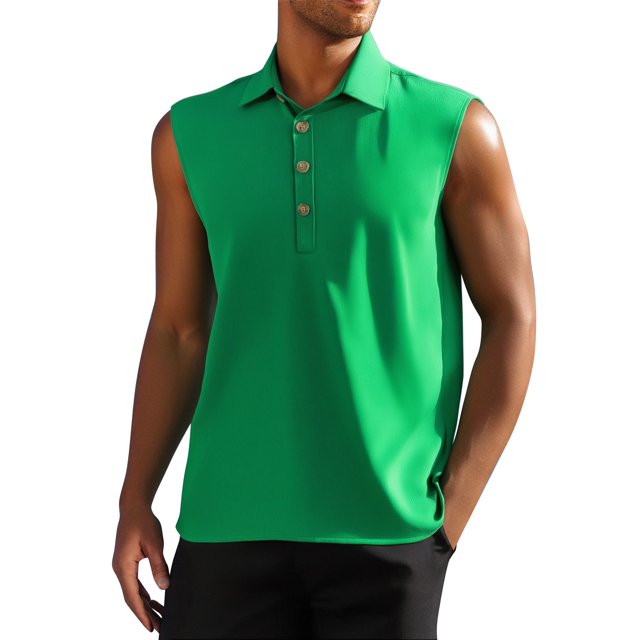 pstuiky Camisetas sin mangas para hombre, Chaleco informal sin mangas con botones y cuello abatible para hombre, de color liso, para verano Camisas para hombres l