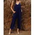 thumbnail image 1 of Women's Dark Blue Spaghetti Straps Wide Leg Pocketed Jumpsuits, 1 of 22