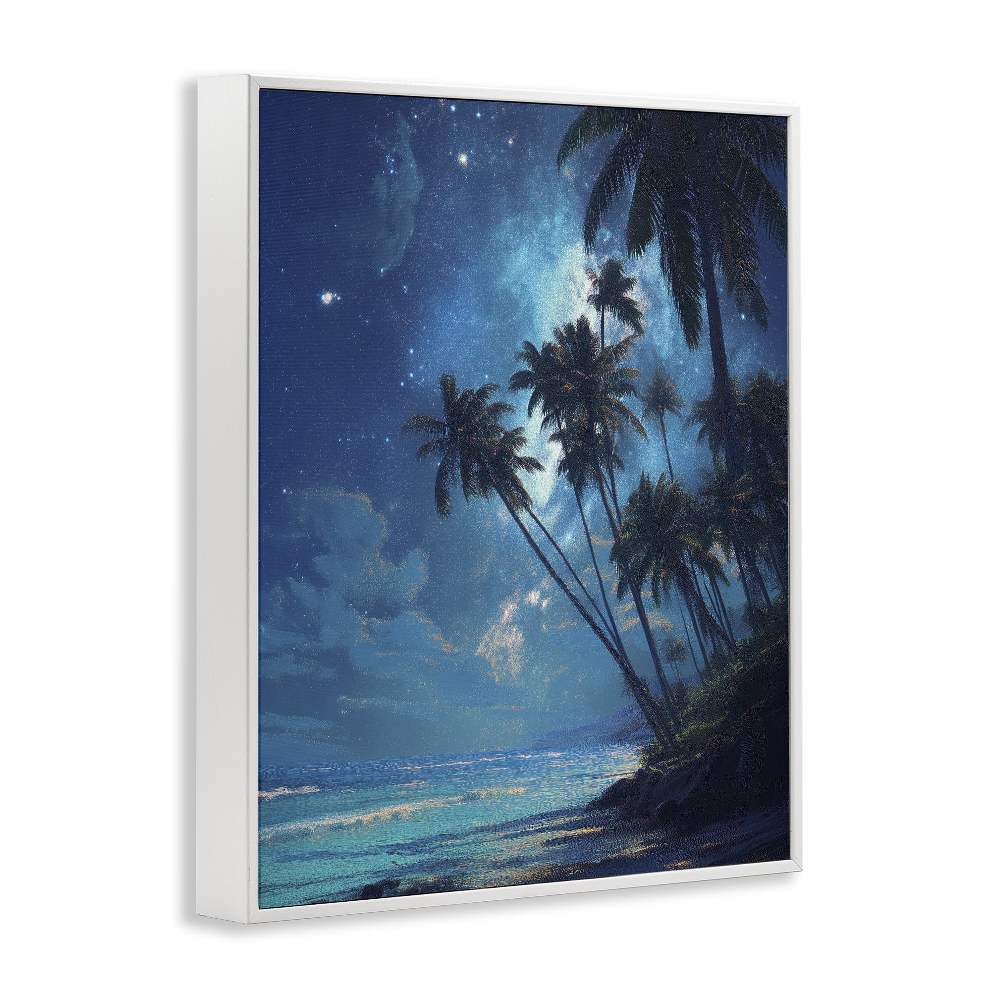 Moonlit Beach Palm Trees White Framed Giclee Art, design by Ziwei Li