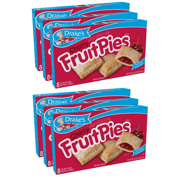 Drake's Cherry Fruit Pies, 6 Boxes, 48 Individually Wrapped Pies with Real Cherries