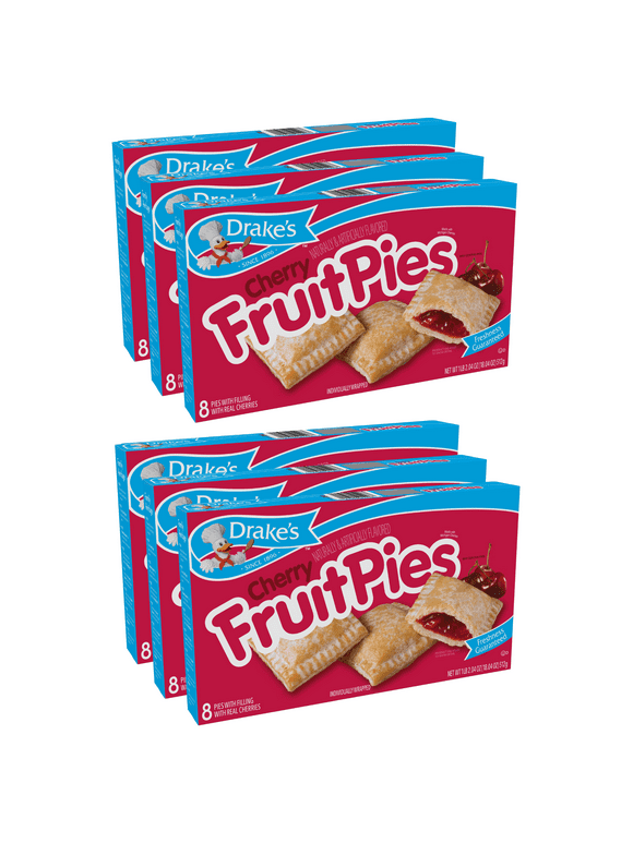 Drake's Cherry Fruit Pies, 6 Boxes, 48 Individually Wrapped Pies with Real Cherries