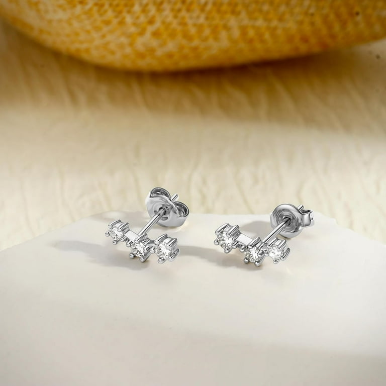 14K Gold Plated Sterling Silver Earring Stack Set - 3 Pairs For Cartilage & Multiple Piercings