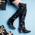 thumbnail image 3 of 【EVERYWHERE-3】 Unilady Women's Rhinestone Cowboy Boots Western Cowgirl Boots Chunky Heel Pointed Toe Pull-on Over The Knee High Boots Walking Shoes Footwear Onyx Comfort Rubber Shoe Milk, 3 of 9