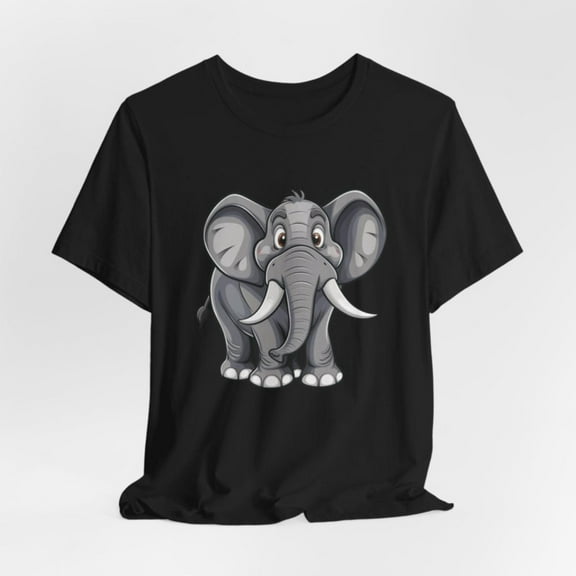 Women's T-shirt ,Cartoon Elephant Graphic Tee,Fun Animal Print Top, Colorful Design,Crew neck ,Causal ,cotton，black，S-5XL