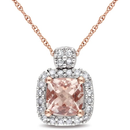 Tangelo 3/5 Carat T.G.W. Morganite and Diamond-Accent 10kt Rose Gold Halo Pendant, 17