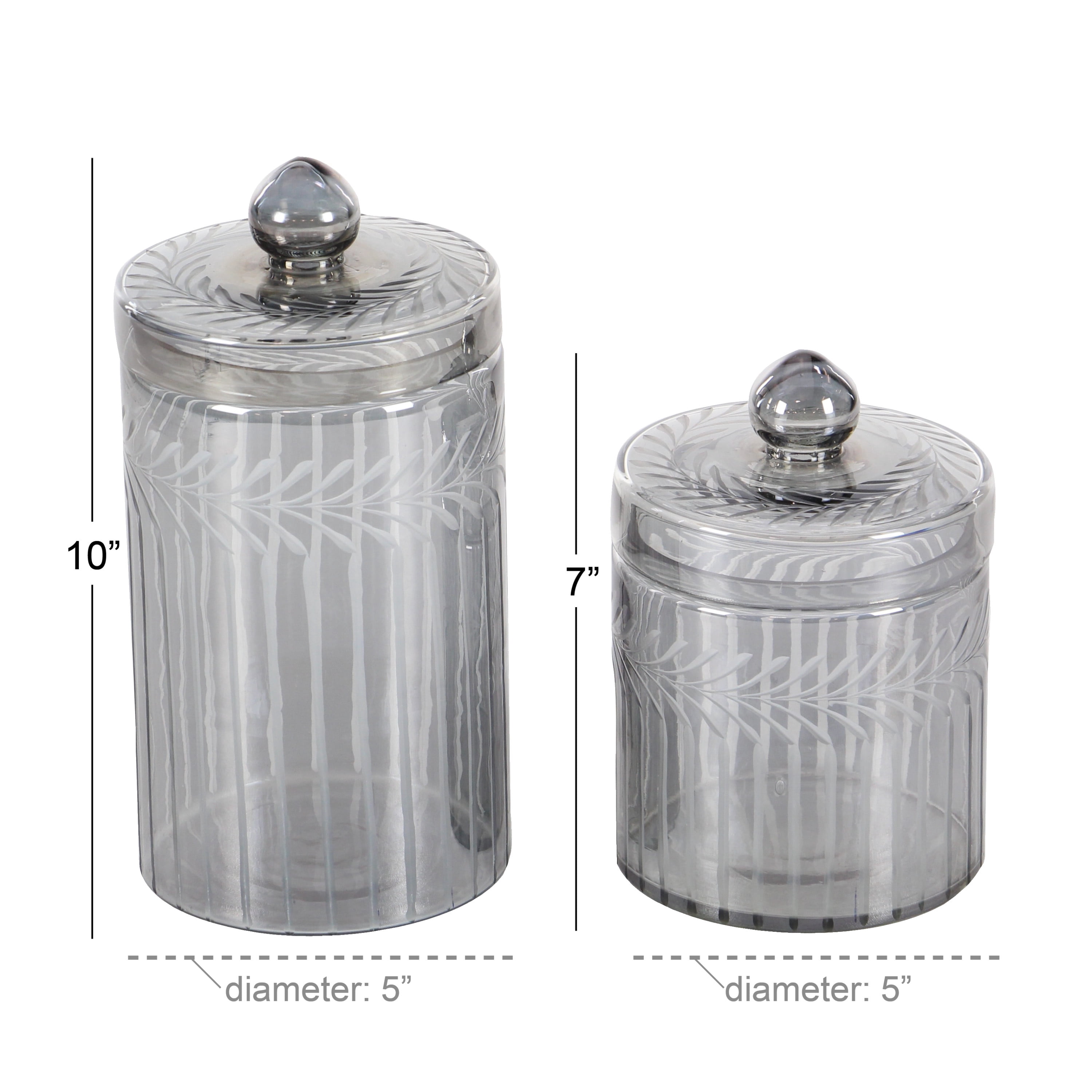 DecMode 7", 10"H Gray Glass Handmade Decorative Jars, 2-Pieces