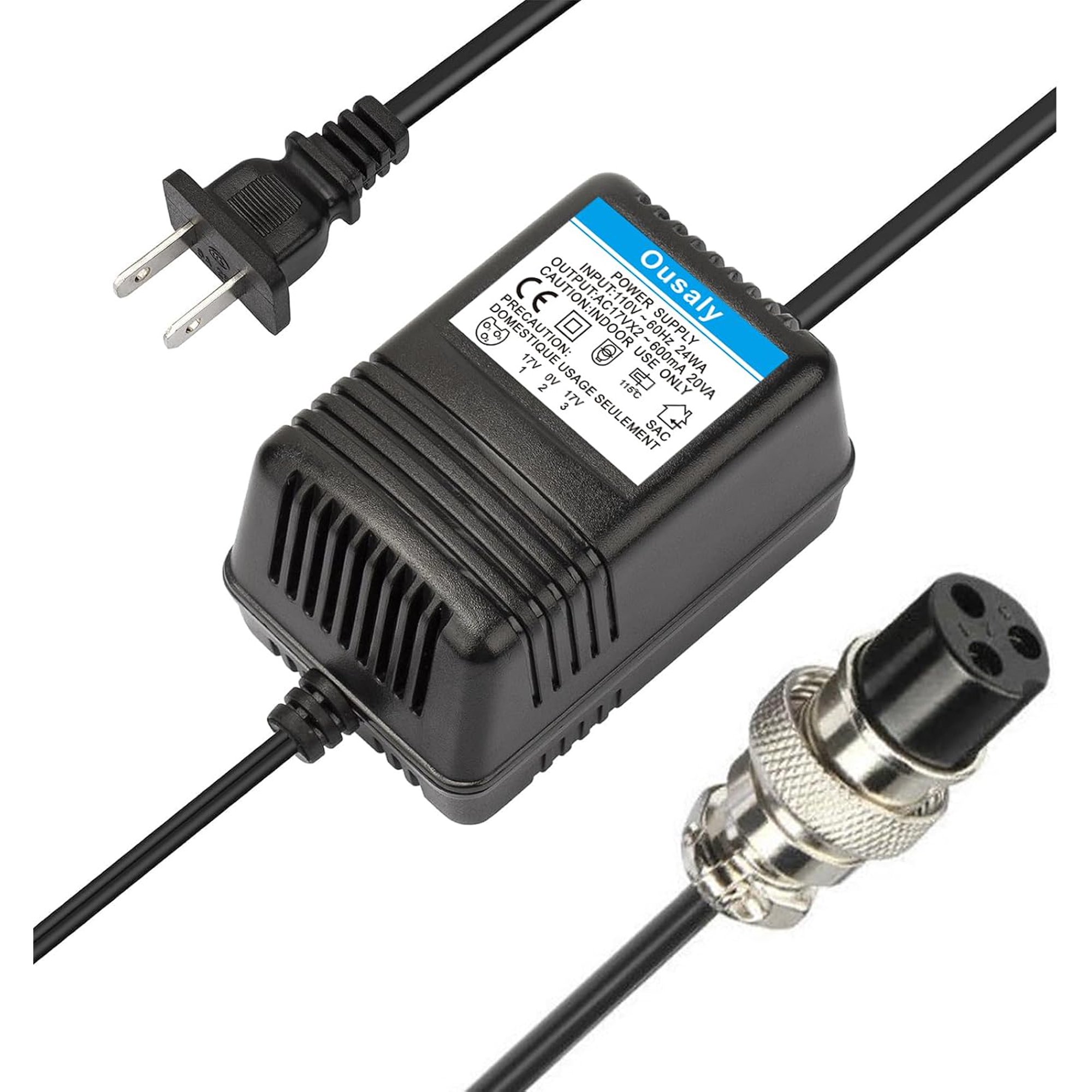 AC17VX2 600mA Mixing Console Power Supply AC Adapter 3-Pin Connector for Yamaha MG16 MG166CX MG166C F4 F7 6FX MG82X Alesis Multimix 8USB 110V-120V US Plug 1 Pack