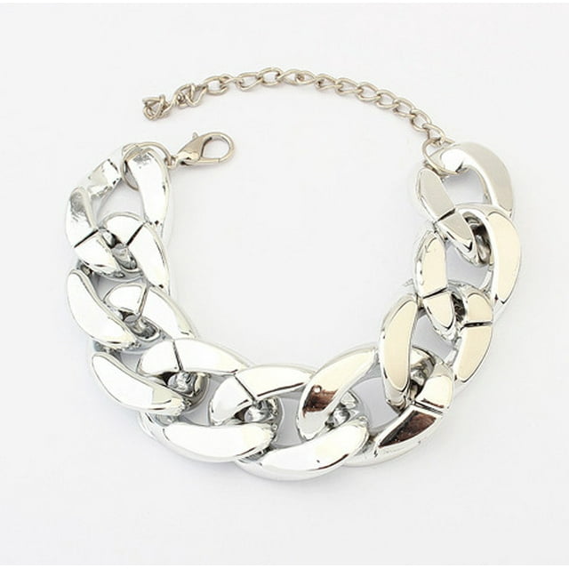 Xiao Hua Pulsera de cuentas hecha a mano, adecuada tanto para hombres como para mujeres, con una pulsera de cadena gruesa simple y versátil (plata)