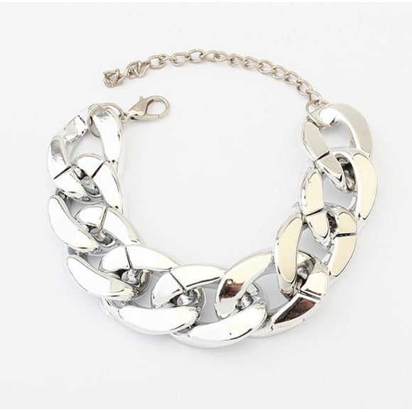 Xiao Hua Pulsera de cuentas hecha a mano, adecuada tanto para hombres como para mujeres, con una pulsera de cadena gruesa simple y versátil (plata)