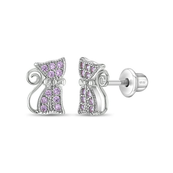 Sassy Kitty Cat Kids / Children's / Girls Earrings Screw Back - Sterling Silver